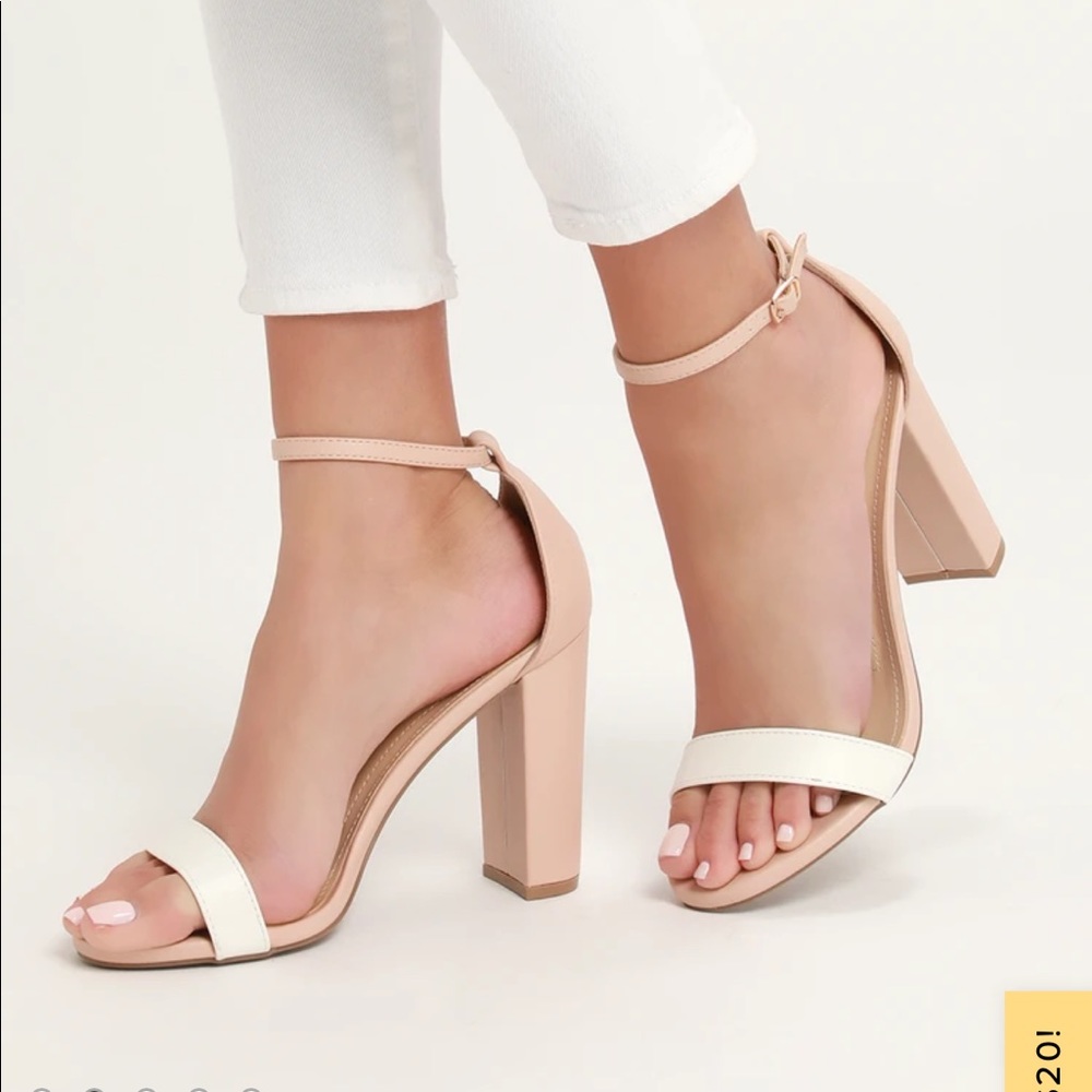 Taylor Light Nude and White Color Block Ankle Strap Heels